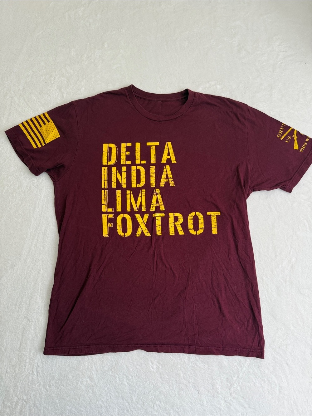 Grunt Style Maroon Short Sleeve Tee with Yellow Print